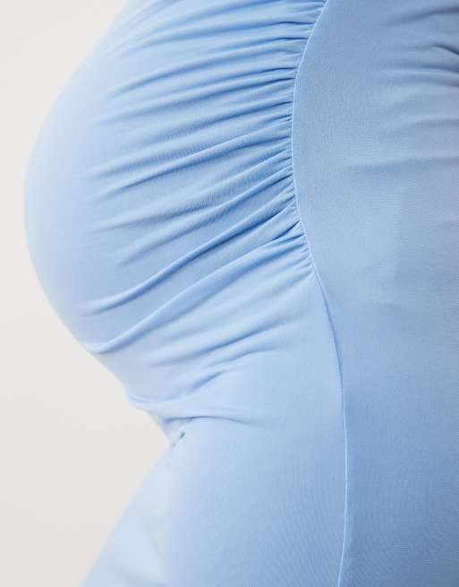 Mamalicious Maternity - Vestito midi sinuoso senza maniche blu arricciato, 3 di 4