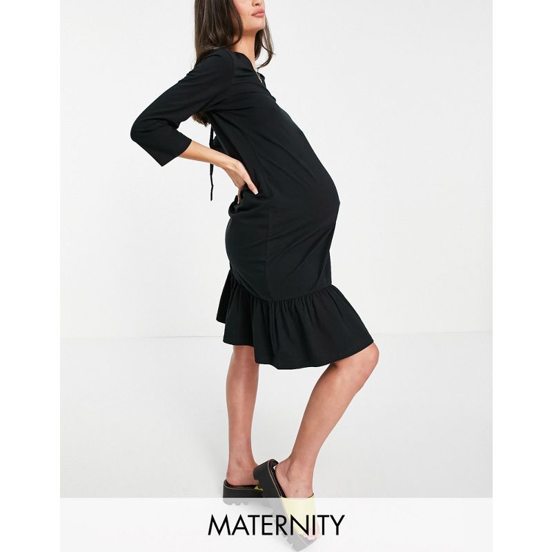 Vestiti tdY9C Mamalicious Maternity - Vestito T-shirt in cotone organico nero con lacci sul pancione e lacci sulla schiena