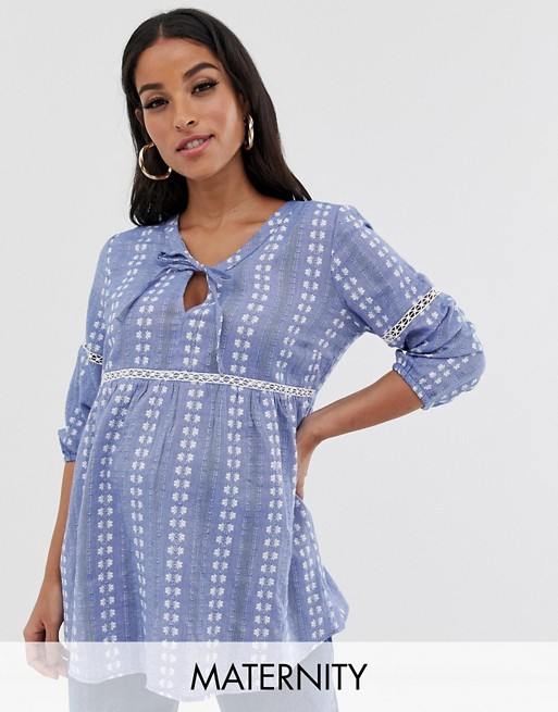 Mamalicious maternity waisted broderie smock top