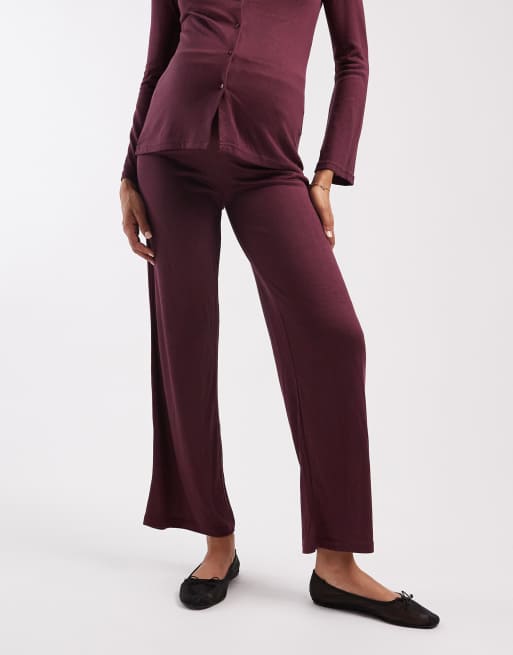 Mamalicious Maternity – Weiche Jerseyhose in Burgunderrot mit geradem Bein, Kombiteil, Umstandsmode, 2 von 5