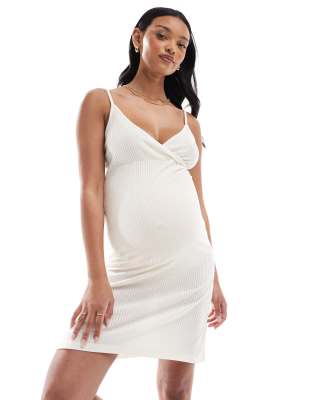 Mamalicious Maternity - Weiches, geripptes Still-Kleid in Creme, Umstandsmode-Weiß
