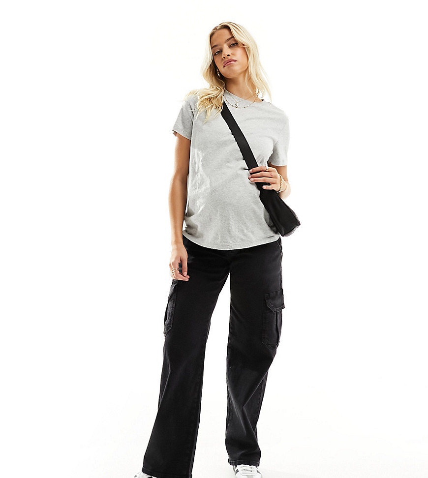 Mama.licious Mamalicious Maternity Wide Leg Cargo Jeans In Black