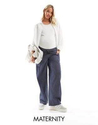 Mama.licious Mamalicious Maternity wide leg denim trousers in blue