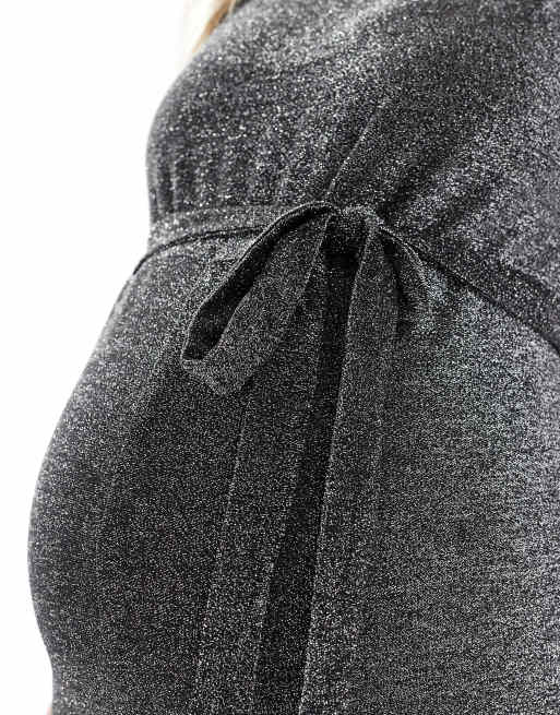 Mamalicious Maternity wide leg glitter jersey jumpsuit in black, 3 of 4