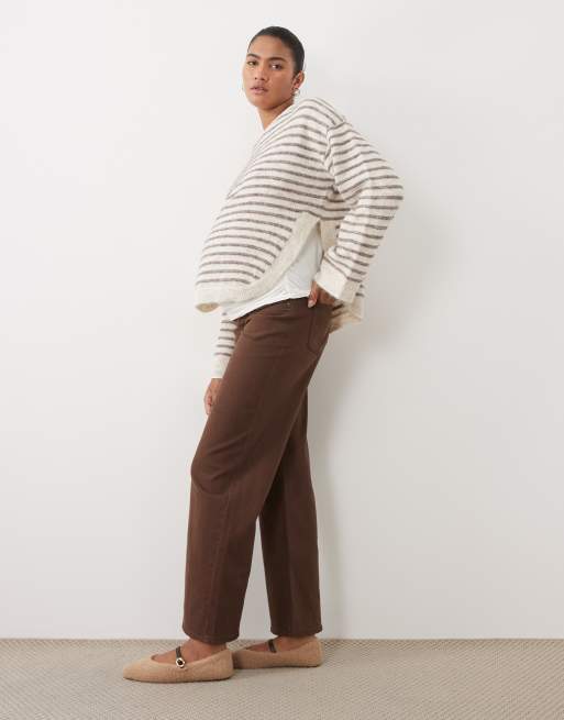 Mamalicious Maternity wide leg jeans with soft over the bump band in chocolate brown, 2 of 5