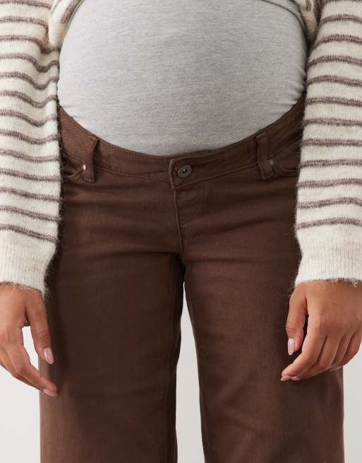 Mamalicious Maternity wide leg jeans with soft over the bump band in chocolate brown, 5 of 5