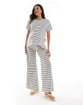 [Mama.licious] Mamalicious Maternity wide leg jersey pants in cream and navy stripe (part of a set)-White M Birch NAVY BLAZER
