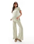[Mama.licious] Mamalicious Maternity wide leg jersey pants in khaki stripe (part of a set)-Green XS Tea BIRCH