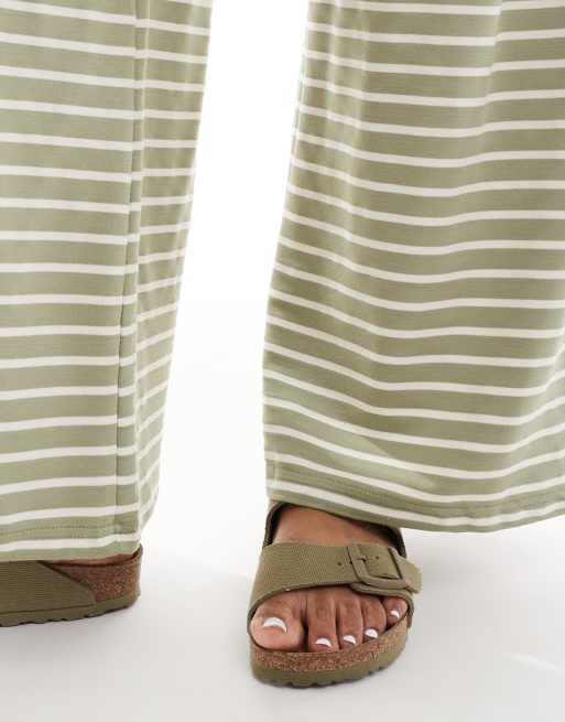 Mamalicious Maternity wide leg jersey pants in khaki stripe - part of a set, 3 of 5