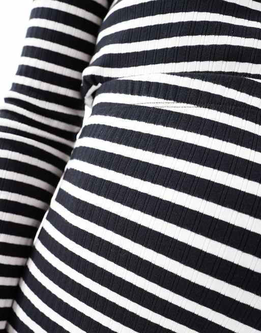 Mamalicious Maternity wide leg jersey pants in mono stripe - part of a set, 3 of 5