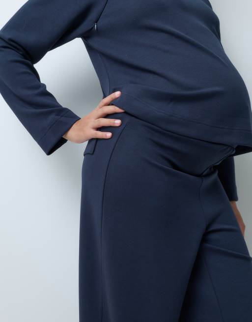 Mamalicious Maternity wide leg jersey trouser co-ord in navy, 3 of 5