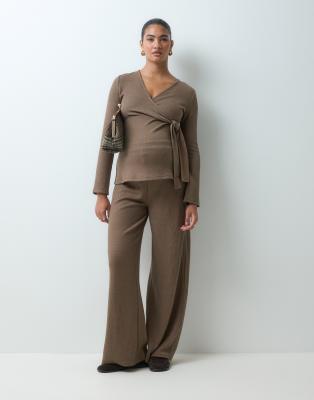 Mama.licious Mamalicious Maternity Wide Leg Jersey Trousers Co-ord In Brown