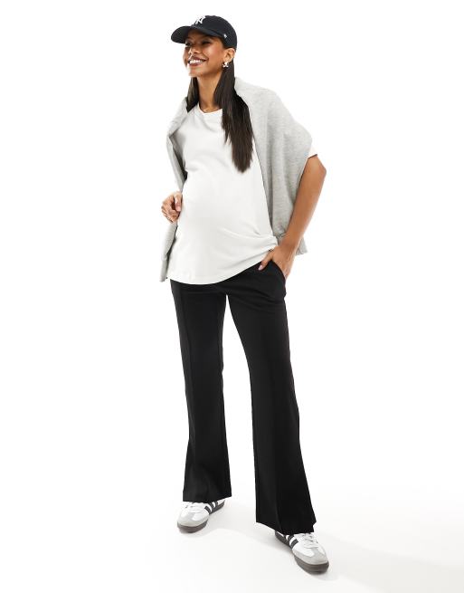 Mamalicious Maternity cotton blend jersey flared trousers in black