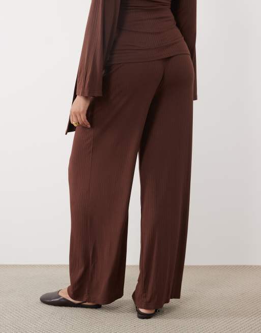 Mamalicious Maternity wide leg ribbed jersey pants in rust brown - part of a set, 5 of 5