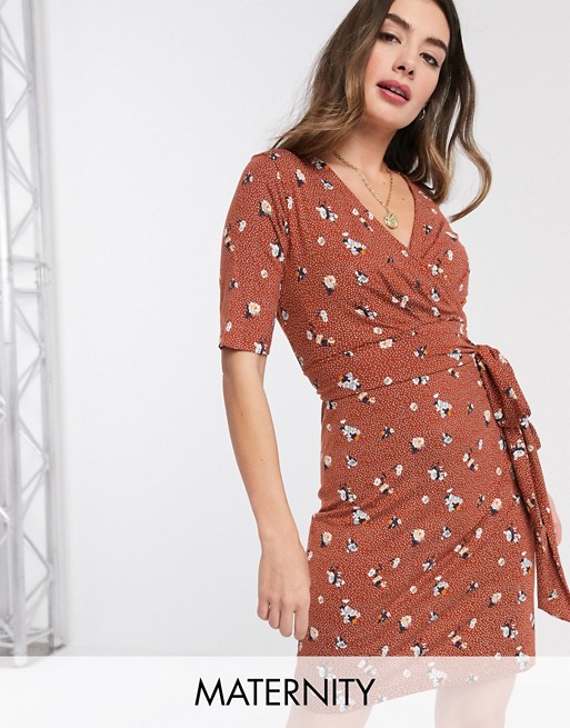 Mamalicious Maternity wrap dress with nursing function in ditsy floral print