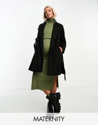 Mamalicious Maternity wrap front coat in black