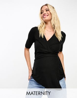 Mamalicious Maternity wrap front t-shirt in black