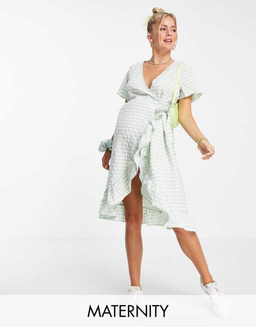 Mamalicious Maternity wrap midi dress in seersucker check