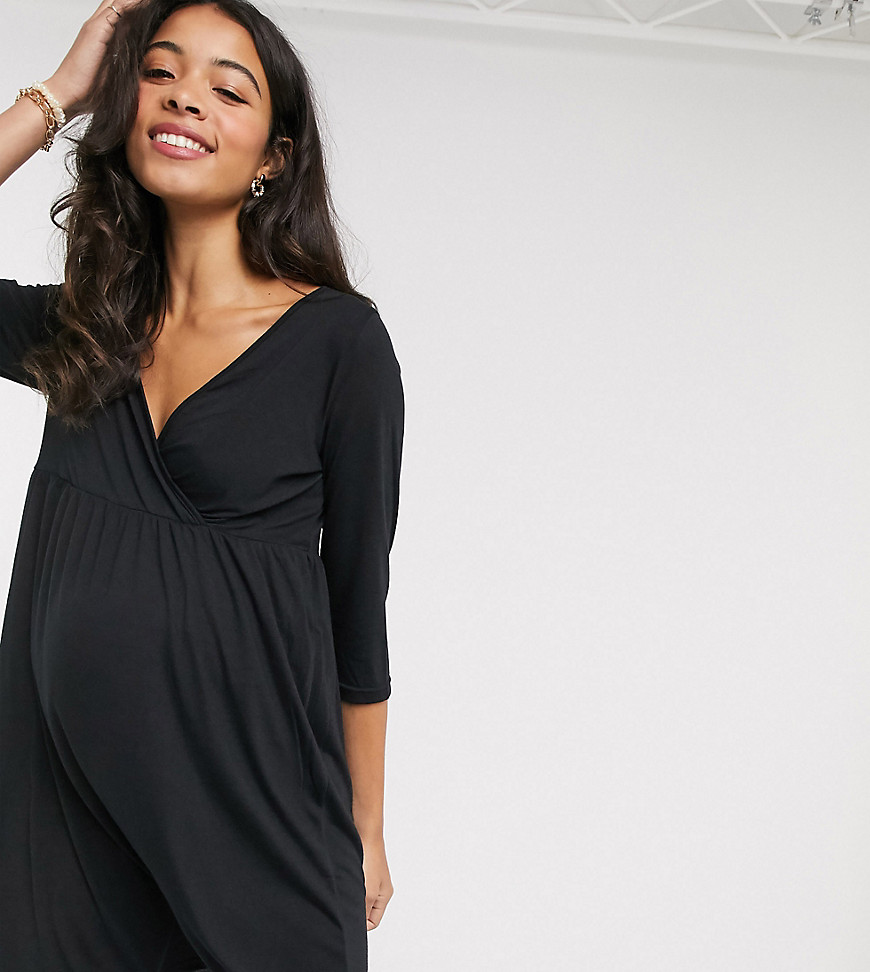 Mamalicious Maternity wrap mini dress in black