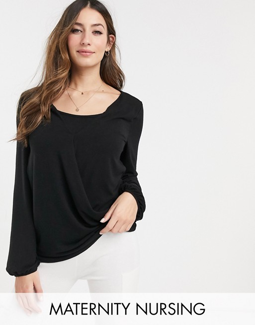 Mamalicious Maternity wrap top with nursing function in black
