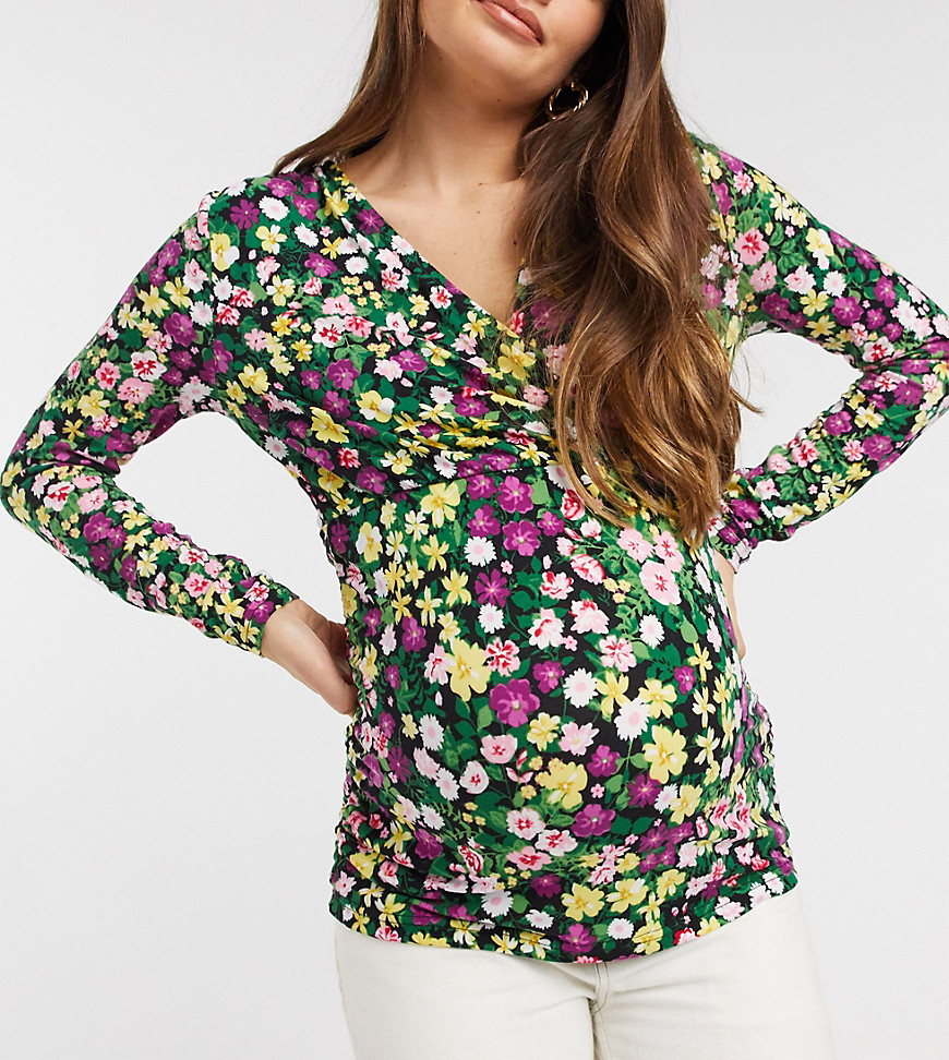 Mamalicious Maternity wrap top with nursing function in mixed ditsy floral-Multi