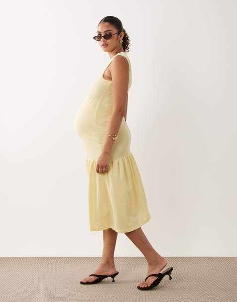 Mamalicious Maternity – Żółta sukienka midi bez rękawów z obniżonym dołem - view 1