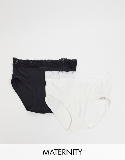 Mamalicious Materntiy two pack cotton trim briefs in black and white