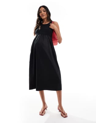 Mama. licious - Midi-Umstandskleid in Schwarz mit Oberteil aus Jersey und Rock aus Popeline