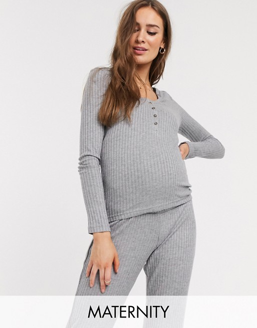 Mamalicious nursing ribbed top with button detail in grey
