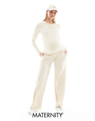 Mamalicious Maternity under the bump wide leg jersey trouser co-ord in beige melange - ASOS Price Checker
