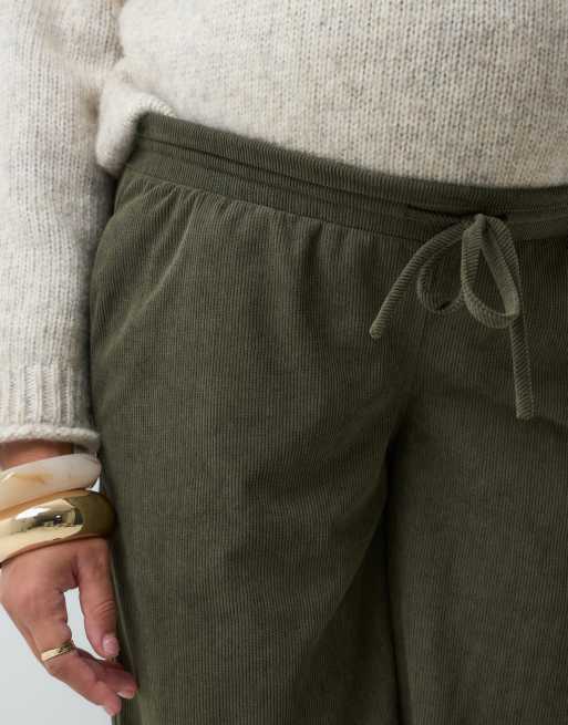 Mamalicious - Pantalon de grossesse droit noué à la taille en velours côtelé - Vert foncé, 4 de 5