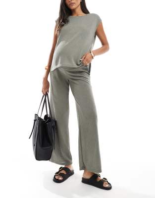 Mamalicious - Pantalon d'ensemble de grossesse large en maille - Kaki-Vert L
