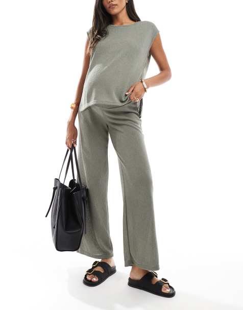 Mamalicious - Pantalon d'ensemble de grossesse large en maille - Kaki - view 1