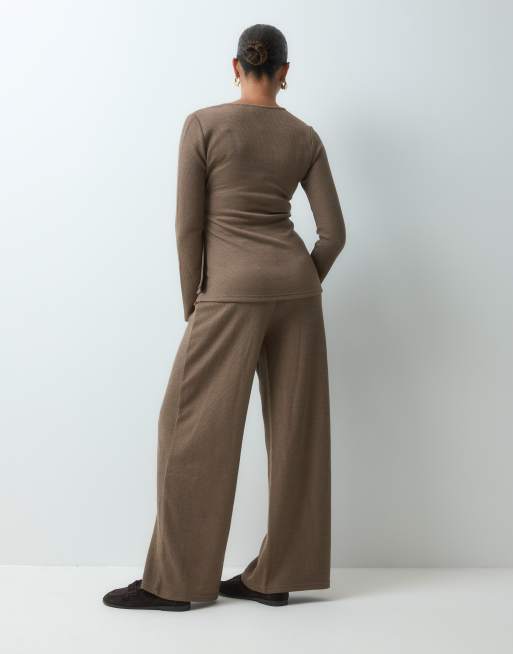 Mamalicious pantaloni premaman a gamba larga in jersey co-ord marrone chiaro, 3 di 5