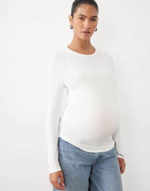 Mamalicious premaman top a maniche lunghe con dettaglio arricciato bianco, 1 di 4