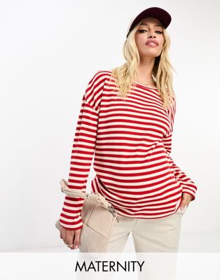 Mamalicious Maternity long sleeve knitted jumper in red and white stripes - ASOS Price Checker