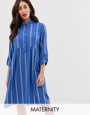 Mamalicious – Randig skjortklänning för amning-Blå