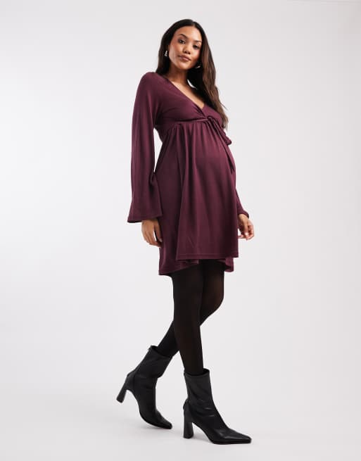 Mamalicious - Robe de grossesse et d'allaitement effet portefeuille en jersey doux - Bordeaux, 2 de 4