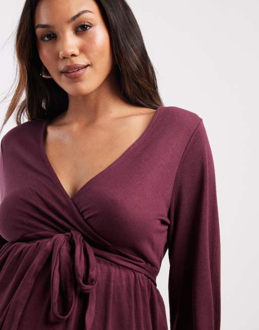 Mamalicious - Robe de grossesse et d'allaitement effet portefeuille en jersey doux - Bordeaux, 4 de 4