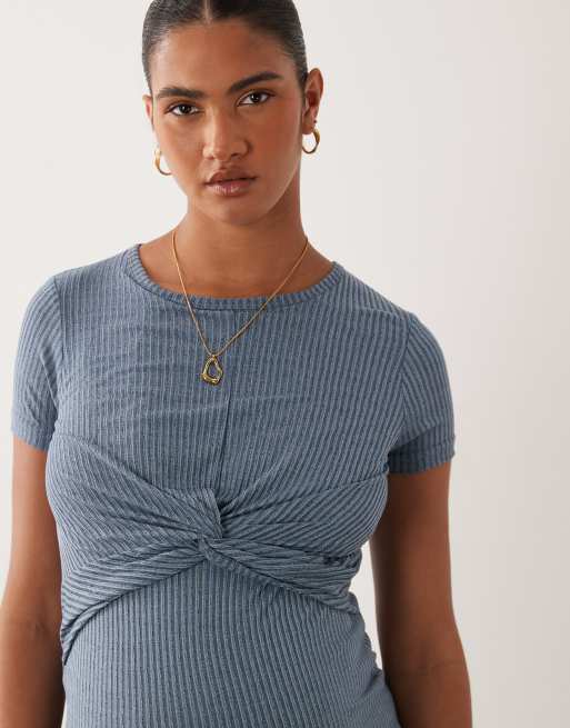Mamalicious - Robe de grossesse mi-longue à manches courtes et nœud devant avec fonction d'allaitement - Bleu, 4 de 4