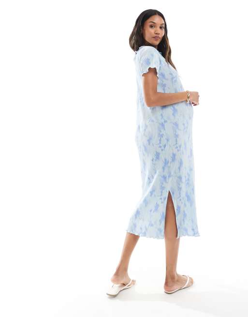 Mamalicious Robe de grossesse plissée et mi-longue Bleu tie