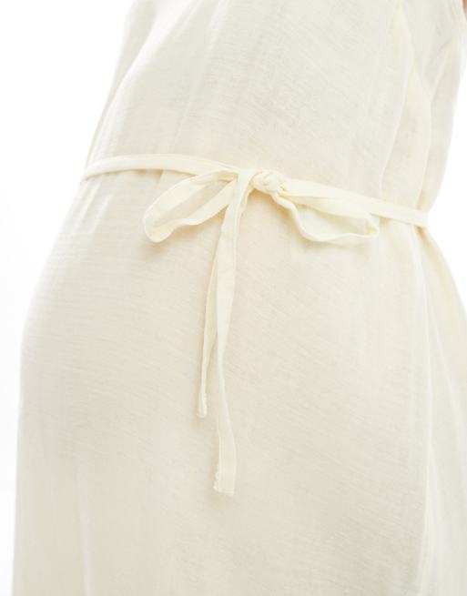 Mamalicious - Robe de grossesse texturée mi-longue à bretelles fines et taille nouée - Jaune pâle, 4 de 4
