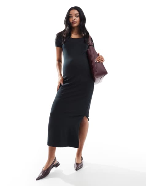 Mamalicious - Robe mi-longue de grossesse en jersey à manches courtes et encolure dégagée - Noir - view 1