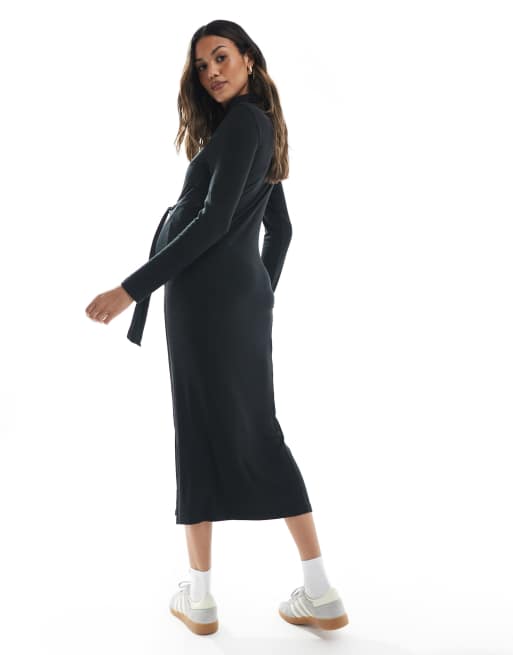 Mamalicious Robe mi-longue de grossesse en jersey côtelé à col