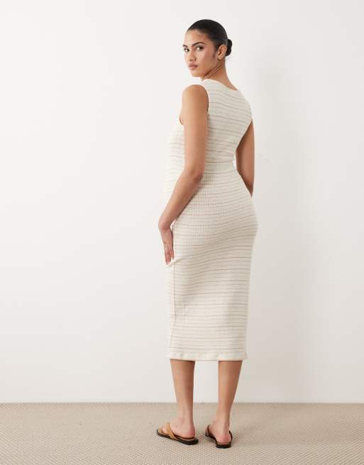 Mamalicious - Robe mi-longue de grossesse en jersey crocheté à rayures et encolure carrée - Crème et multicolore, 4 de 4