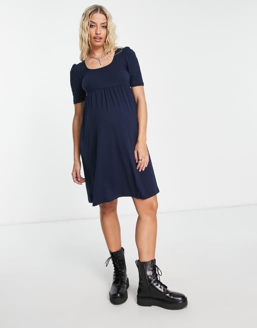 Mama.licious short sleeve scoop neck midi dress in navy