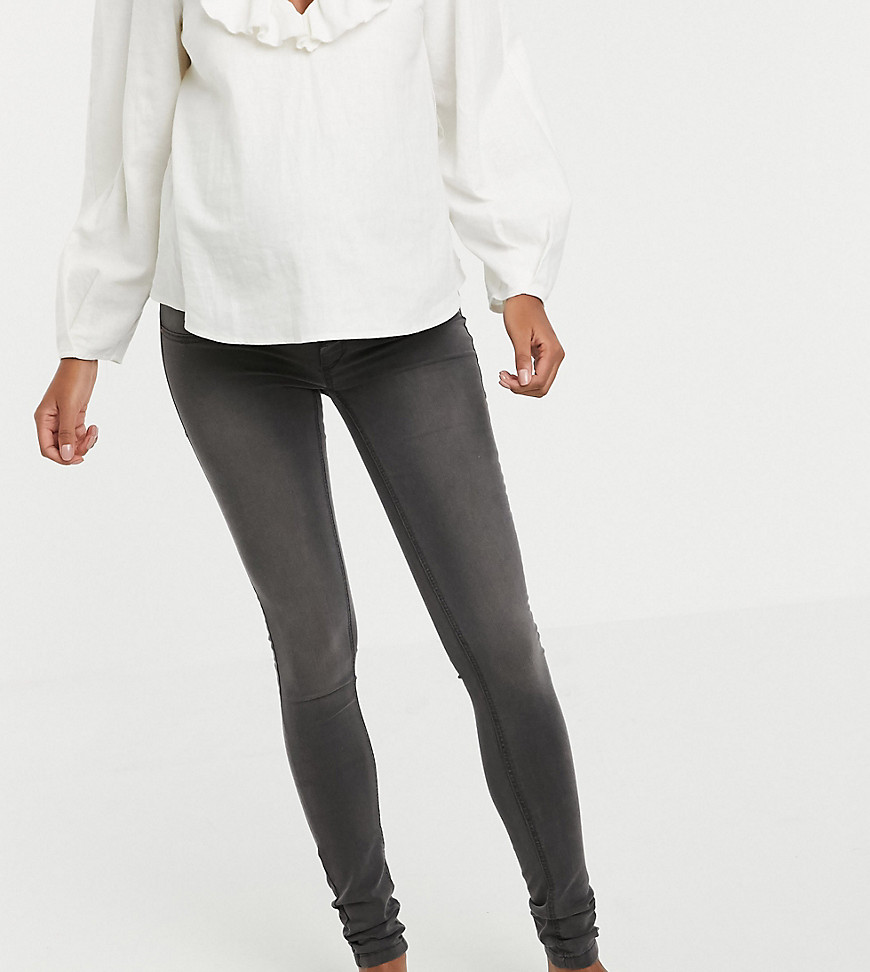 Mamalicious – Skinny jeans med stretchig panel – 34 tums längd-Grå