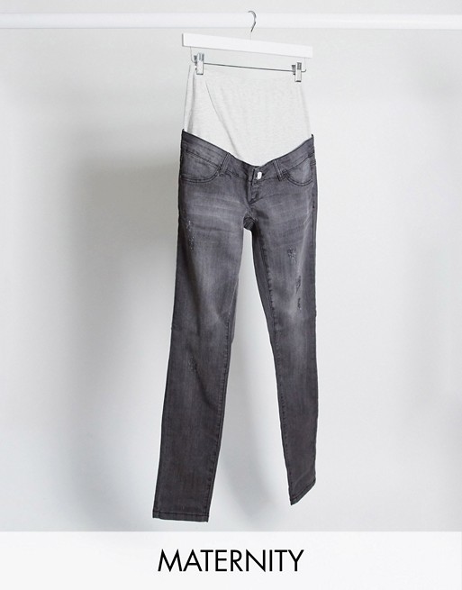 Mamalicious skinny jeans with bump band in grey
