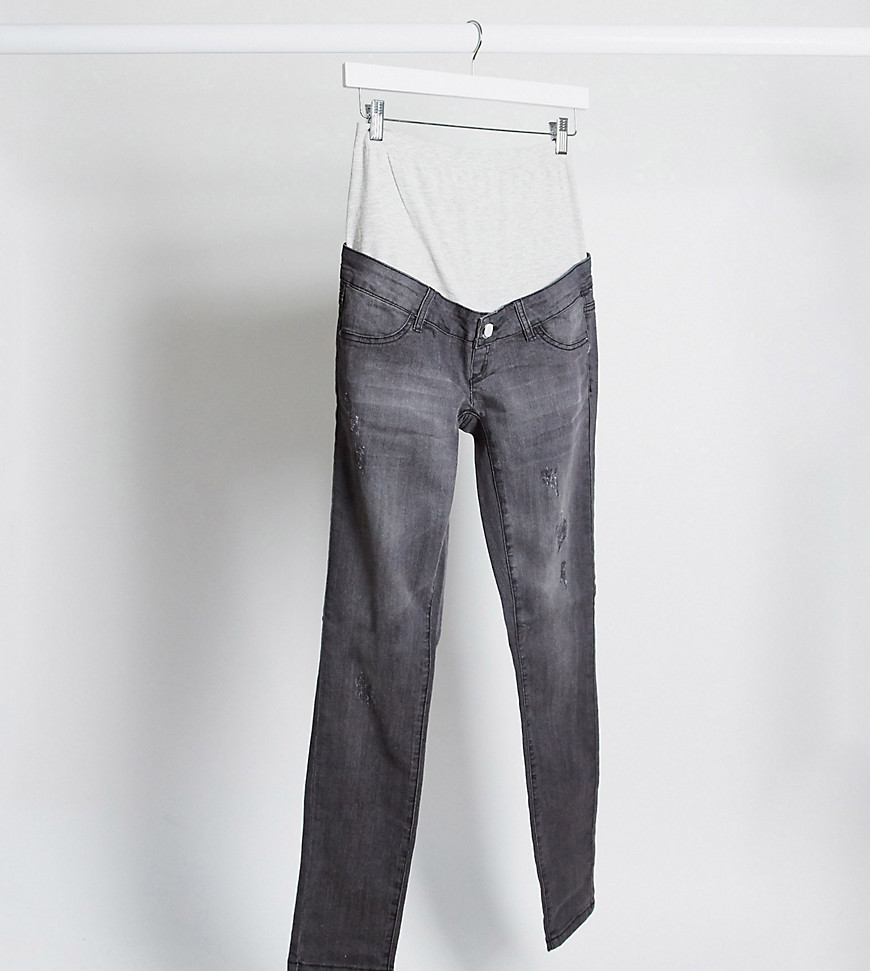 Mamalicious skinny jeans with bump band in grey-Grå