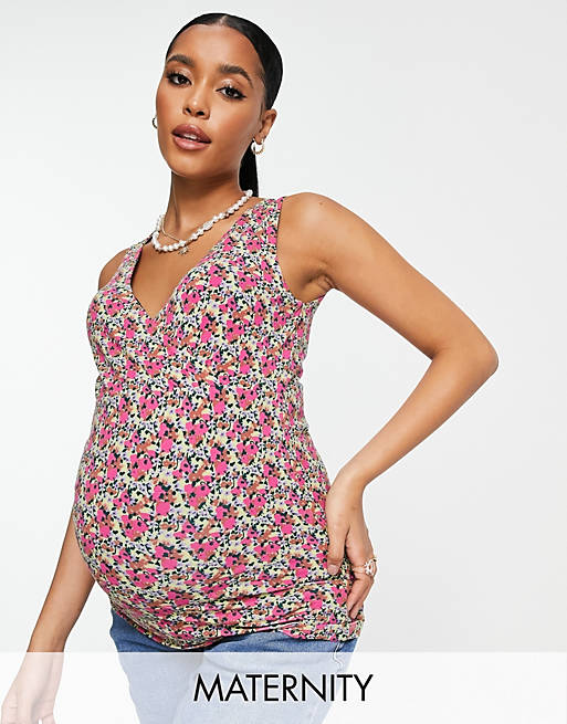 Mamalicious sleeveless top in pink floral
